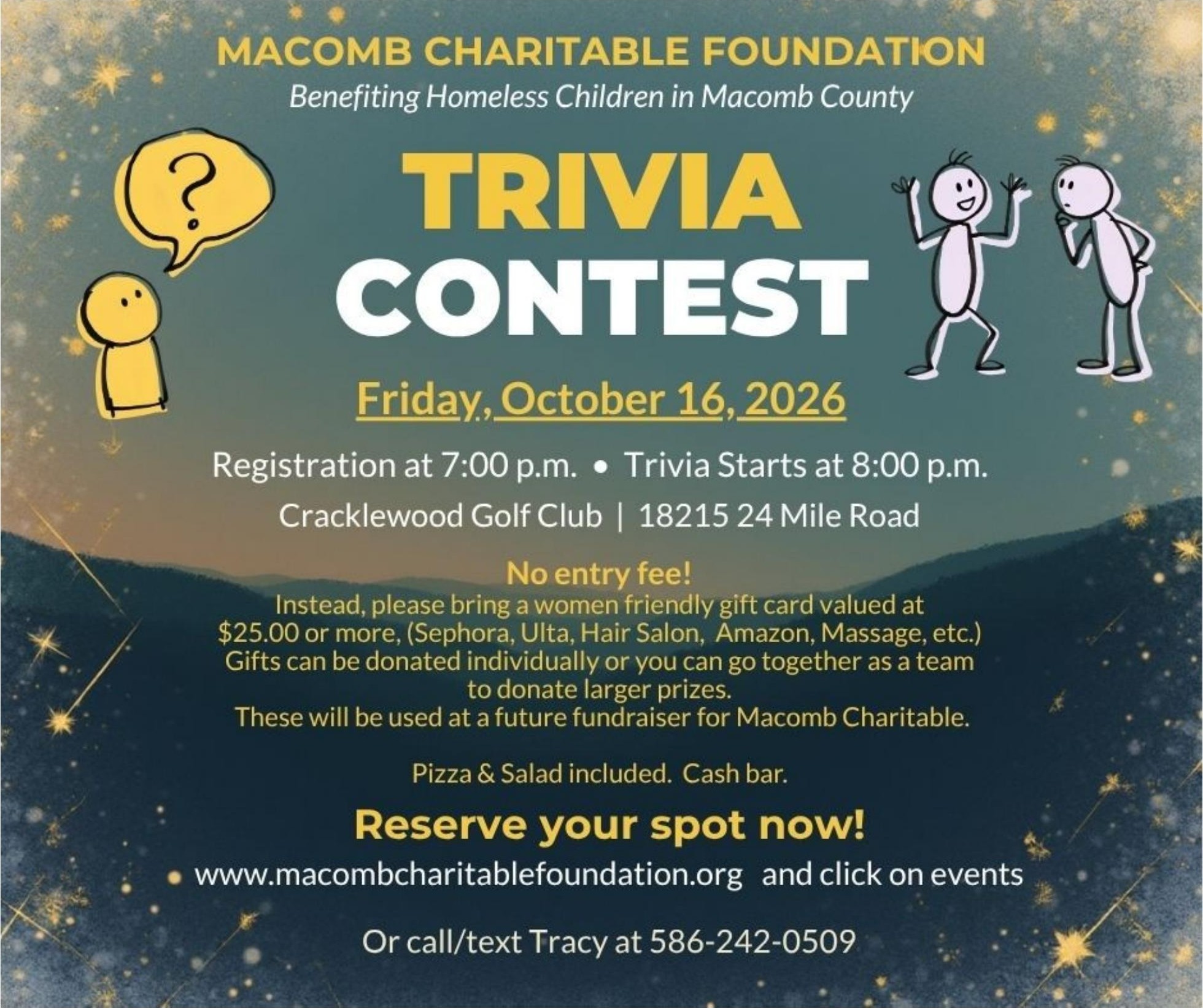 Macomb Charitable Foundation Trivia Contest, Friday October 16, 2026 at Cracklewood Golf Club