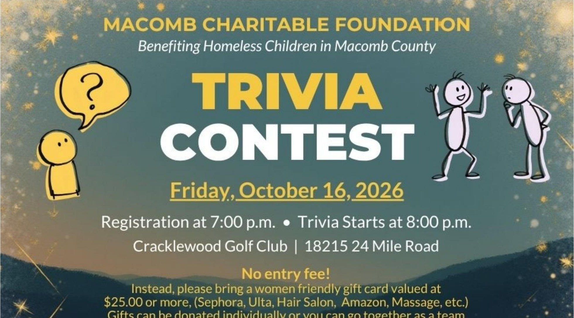 Trivia Contest, Friday October 16, 2026, Cracklewood Golf Club